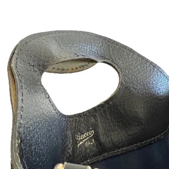 Gucci • RARE Vintage GG Web Monogram Navy PVC Leather Purse Tote Bag Handbag - Picture 15 of 16